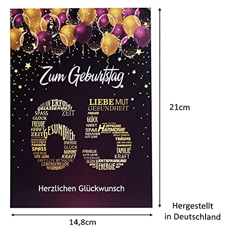 Comprar ahora Tarjeta   cumpleaños A5 con número 65 y felicitaciones  color rosa y lila