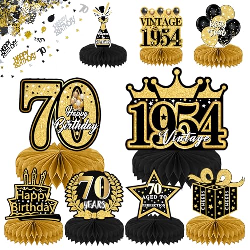 Consigue ahora 10 Piezas 70 Cumpleaños Mesa Panal Centros Adornos Vumpleaños Negros y Dorados Centros Mesa Panal Abeja Cumpleaños Mesa Centros Decoraciones Cumpleaños Decoración Fiesta Ideas para regalar 70 Años Rebajas 2024 | regaloscumple.com