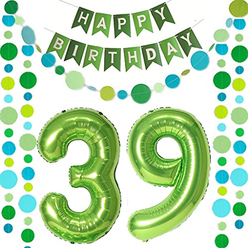 Comprar Globos BlackFriday Número 39 Verde + Guirnalda feliz cumpleaños + pancarta globo papel aluminio para 39 cumpleaños decoración para mujer hombre Ofertas 2023 | regaloscumple.com