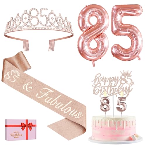 Comprar Navidad Amosking Decoraciones cumpleaños número 85 para mujer incluyendo banda y corona cumpleaños 85 decoración para tartas y velas globos números oro rosa regalos 85 años para mujeres Ofertas 2025 | regaloscumple.com