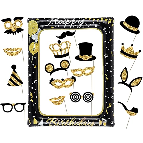 Comprar LAKSOL Photocall Cumpleaños 16 Piezas Fotocall Fiesta y 1 Marco Selfie Inflable Cumpleaños Photo Booth Props Atrezzo Catálogo Photocall para Fiesta Cumpleaños (Oro Negro) Rebajas 2024 | regaloscumple.com