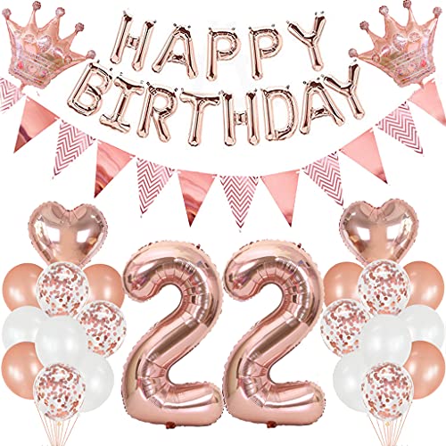 Consigue ahora Cymeosh Decoraciones Cumpleaños 22 años Mujer Oro Rosa Globo 22 años Cumpleaños Decoraciones Globos Feliz Cumpleaños Bandera Fiesta Promoción Cumpleaños Kit para 22 años Mujer Top Precio 2024 | regaloscumple.com