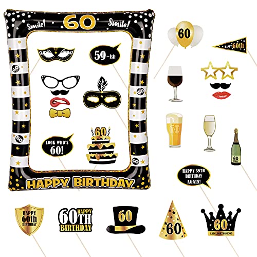 Comprar Photocall Cumpleaños 60 Años 24pcs Photo Booth Props+ Marco Inflable Fotocol Adornos Ideas para regalar Accesorios Decoración Fiesta Cumpleaños (60 Años) Rebajas 2023 | regaloscumple.com