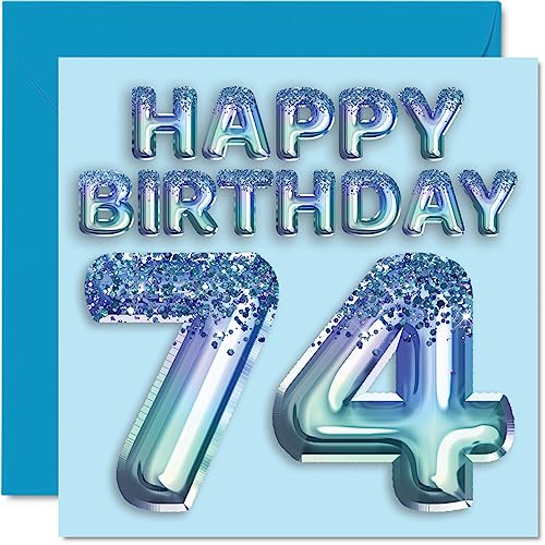 Consigue ahora Tarjeta cumpleaños número 74 para hombre globo fiesta con purpurina azul tarjetas feliz cumpleaños para hombre 74 años bisabuelo Catálogo abuelo papá abuela 145 mm tarjetas felicitación Rebajas 2025 | regaloscumple.com