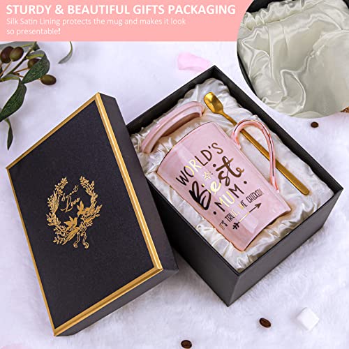 Comprar ahora Taza de café cerámica mármol 14 onzas, regalo divertido para mamá niños en su cumpleaños, día la madre, color rosa, hermoso caja