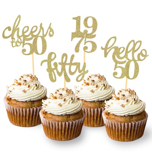 Comprar 24 piezas brillantes 50 cumpleaños Cupcake Topper Decoración Catálogo cumpleaños 1973 para 50 cumpleaños accesorios fiesta decoración pastel (dorado) Top Precio 2024 | regaloscumple.com