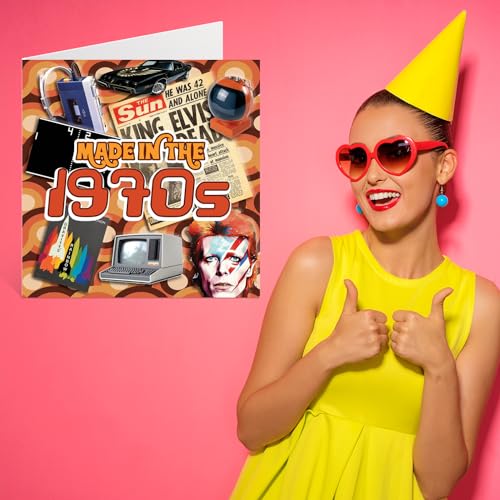 Comprar en Amazon Divertidas tarjetas de cumpleaños para hombres y mujeres, hechas en los años 70 1970, tarjeta feliz mamá, papá, hermana, hermano, tío, tía, abuela, abuelo, colega, amigo, 145 mm x