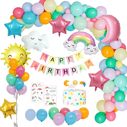 Comprar Weeyin Decoraciones fiesta Cumpleaños decoracion arcoiris Ideas para regalar cumpleaños con pancarta feliz cumpleaños Dom Luna Nubes Arco iris Estrella Globo Cumpleaños para Muchacha Fiesta Cumpleaños Decoraciones Top Precio 2024 | regaloscumple.com