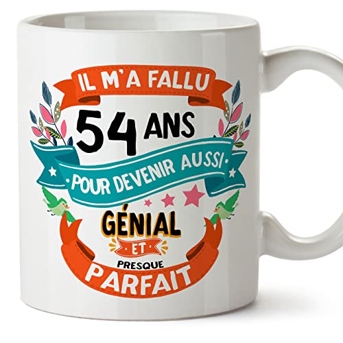 Comprar MUGFFINS Tazas 54 Cumpleaños - En Francés - Il m'a Navidad fallu 54 ans pour devenir aussi geniale - 11 oz - Regalo original y divertido Rebajas 2025 | regaloscumple.com