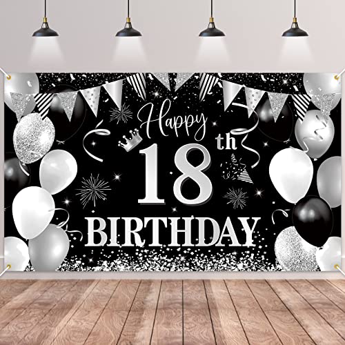 Consigue ahora 18 Años Decoración Promoción Fiesta Cumpleaños Negro Plateado Grande Póste 18 Aniversario Feliz Cumpleaños Pancarta 18 Hombre Mujer Pancarta 18 Fiesta Cumpleaños Rebajas 2023 | regaloscumple.com