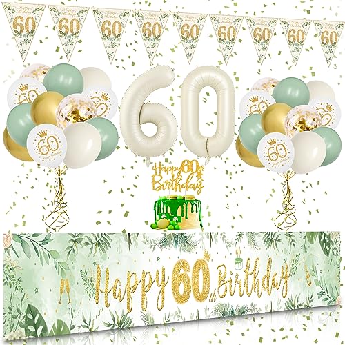 Comprar 60 Años Decoracion Cumpleaños Mujer VICTERR Oro Verdes Extra Grande Tela 60 Años Pancarta Feliz Cumpleaños Póster 60 Látex Confeti Globos Cumpleaños Decoracion 60 Cumpleaños para Mujer y Hombre Catálogo Rebajas 2024 | regaloscumple.com