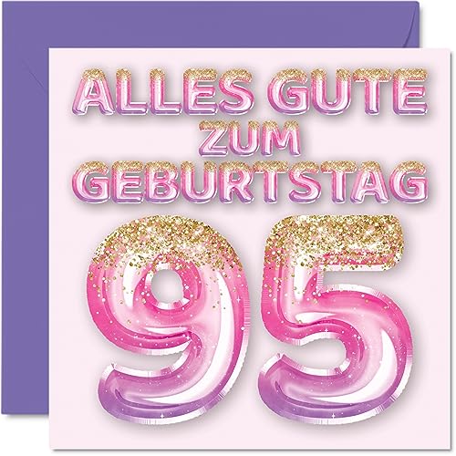 Consigue ahora 95. Tarjeta cumpleaños para mujer globos con purpurina rosa y morada Regalos tarjetas felicitación cumpleaños para 95 años esposa mamá bisabuela abuela 145 mm noventa y cinco cumpleaños Top Precio 2024 | regaloscumple.com