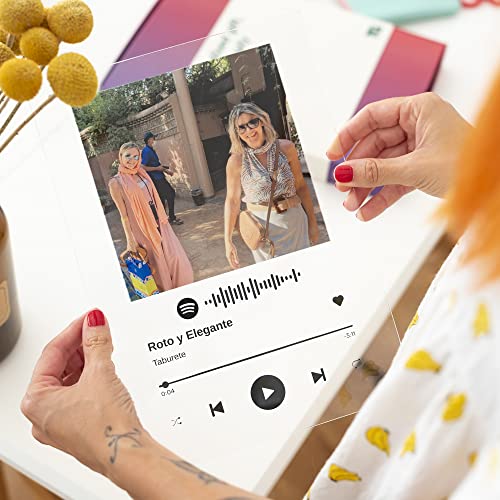 Ofertas Transparent Gift Placa Spotify Personalizada con Foto. Diseño Código escaneable de Canción. Regalo Cumpleaños Original, Regalos Pareja, Aniversario, San Valentín. Con Marco o Base Luz