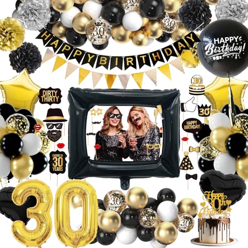 Consigue ahora WINAROI Decoracion Navidad 30 Cumpleaños Decoraciones Fiesta Oro Negro 30er Globos cumpleaños Decoraciones 30 Cumpleaños para Hombres y Mujeres Negro Marco De Fotos Photobooth Cumpleaños Accesorios Rebajas 2025 | regaloscumple.com