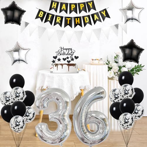 Comprar en Amazon Globos 36 cumpleaños hombre Mujer Plateados Negros 36 Años Decoracion