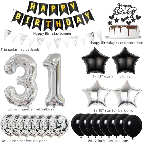 Top Precios Globos 31 cumpleaños hombre Mujer Plateados Negros 31 Años Decoracion Cumpleaños hombre topper tarta cumpleaños 31 años Decoracion Cumpleaños 31 años decoración Mujer globos 31 cumpleaños hombre