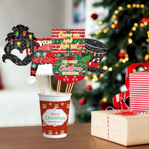 Mejores precios HEKOBAG 45 Piezas Accesorios   Fotos   Navidad Santa Hat/Glasses/Red Lips Christmas Photo Booth con 45 Sticks  Navidad Accesorios Photocall Foto Prop para Fiesta   Navidad Cumpleaños Fotografía