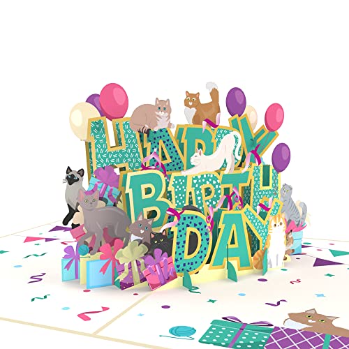 Mejores precios MOKIO® Tarjeta   Cumpleaños Pop-Up – Happy Birthday Gatos – Tarjeta   felicitación 3D para un cumpleaños  como vale o para regalos   dinero  Gato Tarjeta   regalo emergente con sobre