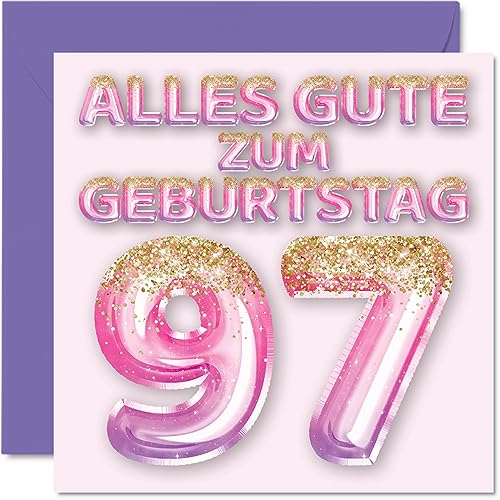Comprar Stuff4 97. Tarjeta cumpleaños para mujer - Globos con purpurina rosa y morada - Tarjetas cumpleaños para 97 años esposa hija hermana tía Navidad 145 mm noventa y siete tarjetas felicitación Top Precio 2025 | regaloscumple.com