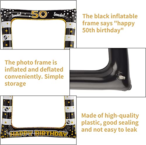 Oferta Flash AIBAOBAO 50 Cumpleaños Photo Booth Props, 35 Piezas Kit + 1 Marco Photocall Atrezzo Selfie Inflable para Decoración de Fiesta DIY, Fotocall, Accesorios Cabina Foto