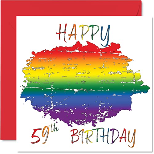 Consigue ahora Tarjetas cumpleaños LGBT 59 para pareja feliz 59 cumpleaños tarjeta cumpleaños LGBT cincuenta y noveno para pareja novia novio Catálogo 145 mm x 145 mm tarjetas felicitación orgullo gay Ofertas 2025 | regaloscumple.com