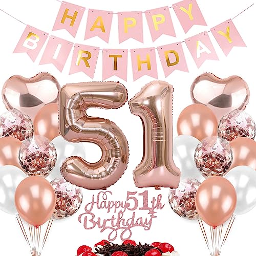Comprar Cymeosh Decoraciones Cumpleaños 51 años Mujer Oro Rosa Globos 51 Cumpleaños Mujer Cake Topper Happy 51th Birthday Topper Tarta Cumpleaños Mujer Decoración Cumpleaños para Fiesta Cumpleaños Kit 51 años Ofertas 2024 | regaloscumple.com