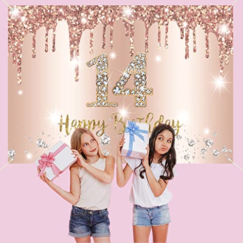 Ofertas 14 cumpleaños niña decoración 14 cumpleaños pancarta oro rosa 14