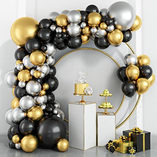 Consigue ahora Kit arco guirnalda globos oro negro 95 piezas 18 10 5 pulgadas globos látex dorados metálicos negros y Catálogo plateados para fiestas cumpleaños celebraciones graduaciones bodas Top Precio 2024 | regaloscumple.com