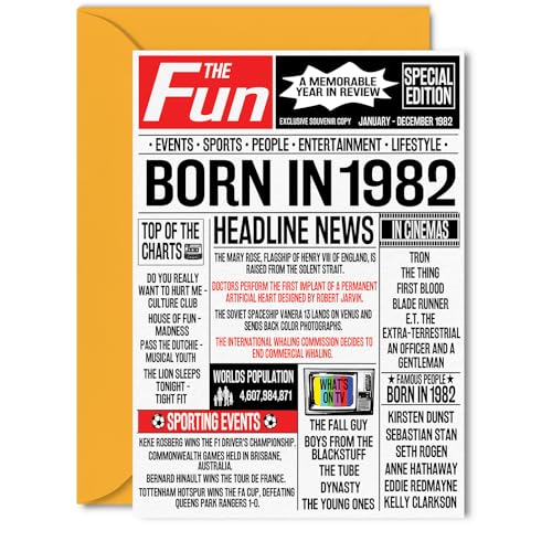 Consigue ahora Tarjetas Navidad cumpleaños número 42 para mujeres y hombres periódico nacido en 1982 tarjeta feliz cumpleaños 42 para papá mamá tía tío vintage retro en 1982 tarjetas felicitación Ofertas 2024 | regaloscumple.com