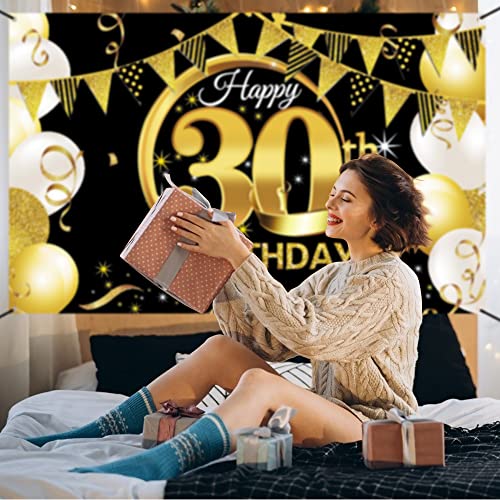 Ofertas de última hora Extra Grande Póster Cartel Dorado Negro Materiales Fiesta 30 Cumpleaños, Pancarta