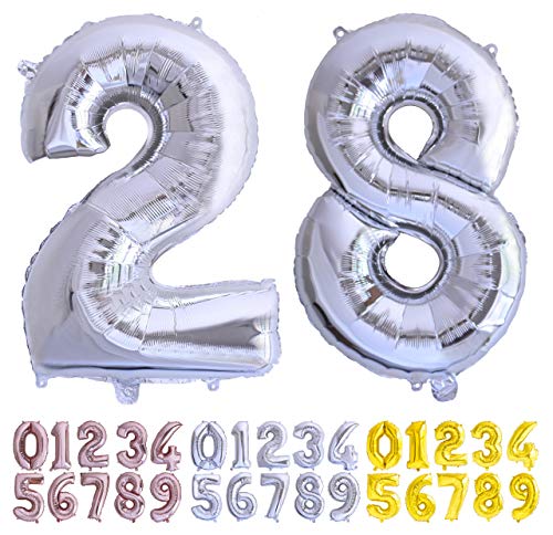 Comprar Globo numero 28 o 82 plata. Cumpleaños Globos Gigante números 2 8 fiestas cumpleaños decoración fiesta aniversario boda tamaño grande 70 cm con accesorio para inflar aire o helio Top Precio 2025 | regaloscumple.com
