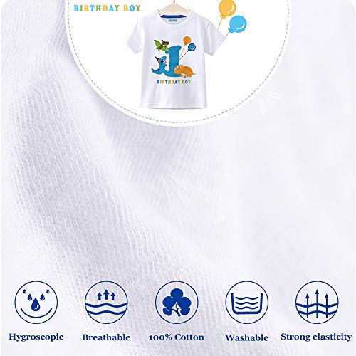 Comprar en Amazon Dinosaurio Camiseta   Cumpleaños - Bebé Cumpleaños Suministros para la Fiesta Camisetas   Manga Corta para Bebé Niño Blanco Cuello Redondo   100% Algodón Camiseta Tops