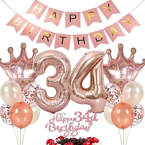 Comprar Globo 34 Cumpleaños Decoración Mujer Ouceanwin Decoración Cumpleaños 34 años Mujer Oro Rosa Decoración Tarta Cumpleaños 34 años Kit Cumpleaños Decoración para Fiesta 34 Cumpleaños Mujer Adulto Top Precio 2025 | regaloscumple.com