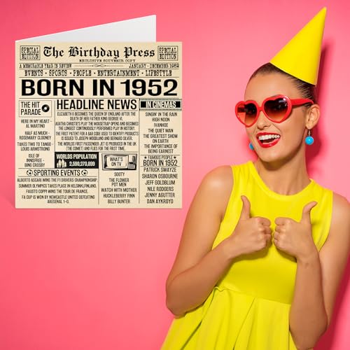Top Precios Tarjetas de cumpleaños 72 para hombres y mujeres, periódico nacido en 1952, tarjeta feliz abuelo, abuela, vintage, retro, Back In 145 mm x