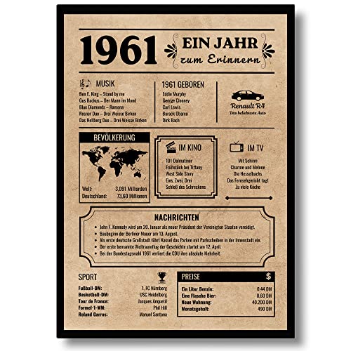 Consigue ahora EQUIK PRODUCTS Tarjeta cumpleaños 1961 | Regalo 62 Ideas para regalar cumpleaños | Decoración cumpleaños | Nacido en 1961 | Póster vintage | 62 cumpleaños mujeres | 62 cumpleaños hombres | Regreso a 1961 (1961) Ofertas 2024 | regaloscumple.com