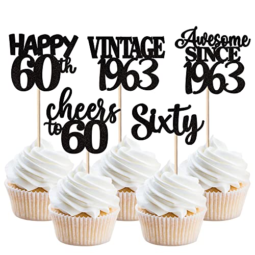 Comprar 30 adornos vintage 1963 para cupcakes diseño Since 1963 Promoción para 60 cumpleaños aniversario boda fiesta decoración para tartas color negro Top Precio 2024 | regaloscumple.com