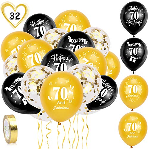 Comprar HOWAF Globos cumpleaños 30 piezas 70 años cumpleaños globos latex negro y oro globos confeti y 2 cintas para hombres y Promoción mujeres fiestas 70 cumpleaños decoración suministros Rebajas 2024 | regaloscumple.com