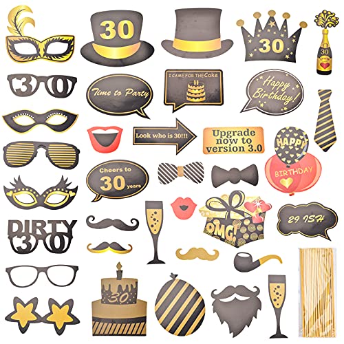 Comprar ahora AIBAOBAO 30 Cumpleaños Photo Booth Props  35 Piezas Kit + 1 Marco Photocall Atrezzo Selfie Inflable para Decoración   Fiesta DIY  Cumpleaños Fotocall  Accesorios para Cabina   Foto