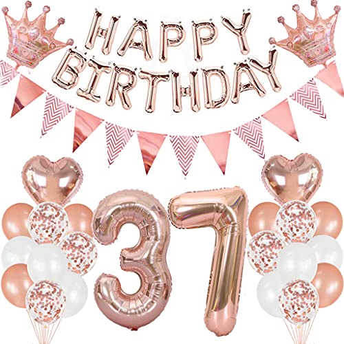 Comprar Cymeosh Regalos Decoraciones Cumpleaños 37 años Mujer Oro Rosa Globo 37 años Cumpleaños Decoraciones Globos Feliz Cumpleaños Bandera Fiesta Cumpleaños Kit para 37 años Mujer Rebajas 2023 | regaloscumple.com