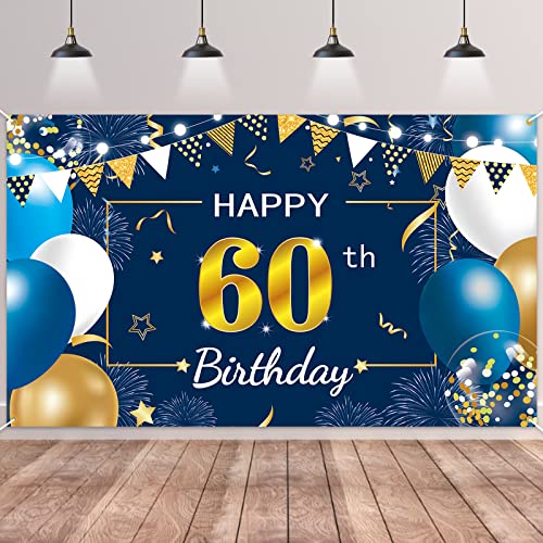 Consigue ahora 60 Años Decoración BlackFriday Fiesta Cumpleaños Azul Oro Grande Póste 60 Aniversario Feliz Cumpleaños Pancarta 60 Hombre Mujer Pancarta 60 Fiesta Cumpleaños Ofertas 2023 | regaloscumple.com