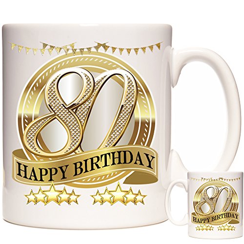 Consigue ahora Taza con texto en inglés "Happy 80th Birthday" regalo para alguien que celebra su 80th Birthday" Cumpleaños ideal para regalo 80 cumpleaños. Rebajas 2024 | regaloscumple.com