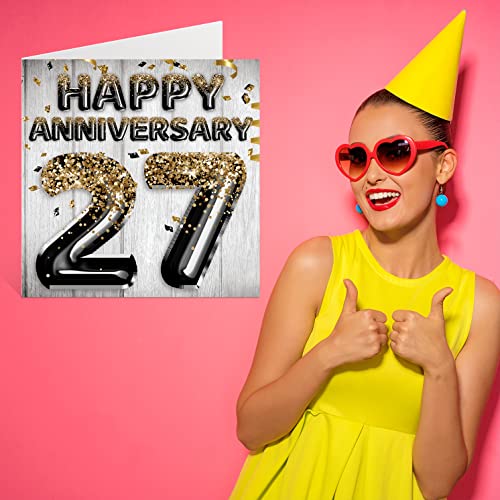 Ofertas en regaloscumple.com Impresionante tarjeta de 27 aniversario para marido, novio, esposa, novia, globo negro con purpurina dorada, tarjetas feliz la familia, felicitación 145 mm x