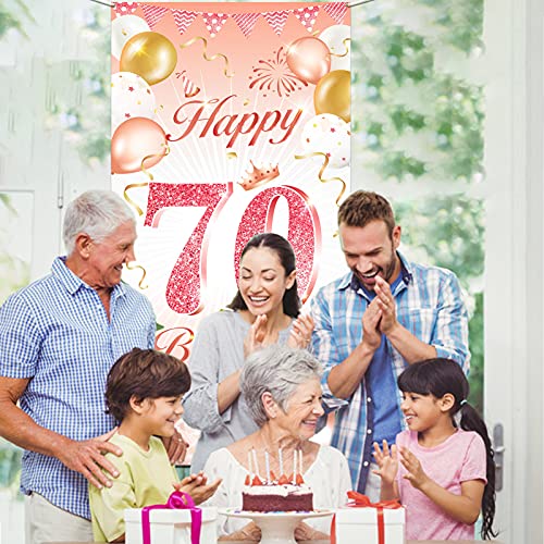 Mejores precios DPKOW Oro Rosa 70 Años Cumpleaños Decoración para Mujer, Pancarta Mujer Puerta Fondo Decoración, Mesa Jardín 185 x 90cm