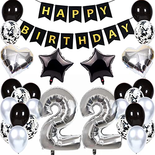 Comprar Feelairy Globo para decoración cumpleaños 22 años diseño 22 años color negro y plateado Top Ideas para regalar Precio 2024 | regaloscumple.com