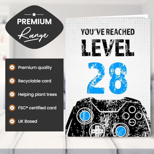 Top Precios Tarjeta   cumpleaños número 28 para niño  tarjeta   cumpleaños   nivel 28 para hijo  bisnieto  sobrino o hermano  tarjeta   cumpleaños 28  jugador  color azul