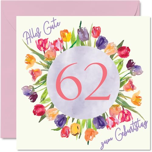 Consigue ahora 62. Tarjeta cumpleaños para mujer - Acuarela Tulipanes Flores Ramo - Feliz Cumpleaños Tarjetas para 62 Años Promoción Mujer Mamá Abuela Tía 145 mm Sesenta y Dos Cumpleaños Tarjetas Felicitación Ofertas 2024 | regaloscumple.com