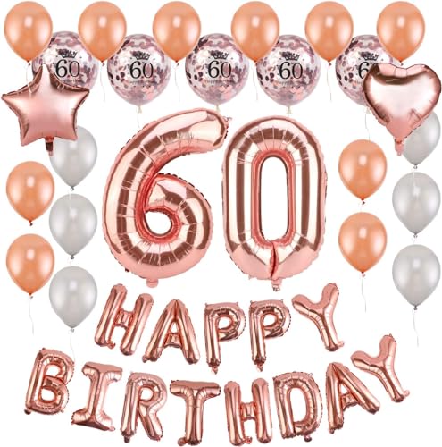 Consigue ahora Howaf Decoración cumpleaños 60 en oro Ideas para regalar rosa para mujeres 59 Piezas feliz cumpleaños Decoración globos guirnalda Banner 60 Años globos confeti y estrella corazon globos aluminio Rebajas 2023 | regaloscumple.com