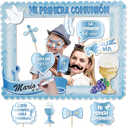 Comprar 13Pcs Photocall Comunión Niño BlackFriday Azul 1 * Marco Fotos + 12 * Accesorios Fotocall Fotocol Comunion Niño Original Divertido en Español Cartulina Mi Primera Comunión Decoración (Azul) Top Precio 2024 | regaloscumple.com