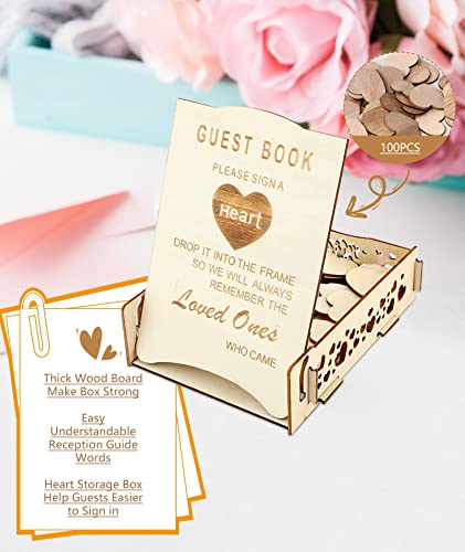 Ofertas de última hora Libro de visitas Boda, Firmas con 100 Corazones Madera y Pizarra para Escribir, Invitados Boda Madera, Decoración la Recepción Bodas (Corazón doble)