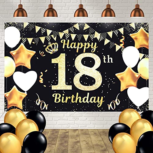 Comprar Fotocoll Cumpleaños 18 Diealles Shine 180 x 110CM Pancarta Cumpleaños 18 Oro Negro Pancarta Fondo para Decoración Fiesta Cumpleaños Banner Telón Fondo Catálogo Feliz Cumpleaños Rebajas 2024 | regaloscumple.com